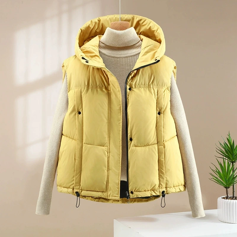 Winter New Hooded Down Cotton Vest Women Loose 2026 Casual All-match Sleeveless Padded Warm Waistcoat Ladies Outwear Parkas Tops