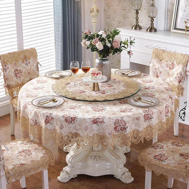 Table Cloth Round Pastoral Table Cover Dining Table Cloths Turntable Folding Home Embroidery Lace Flower House Towel Chair Cover