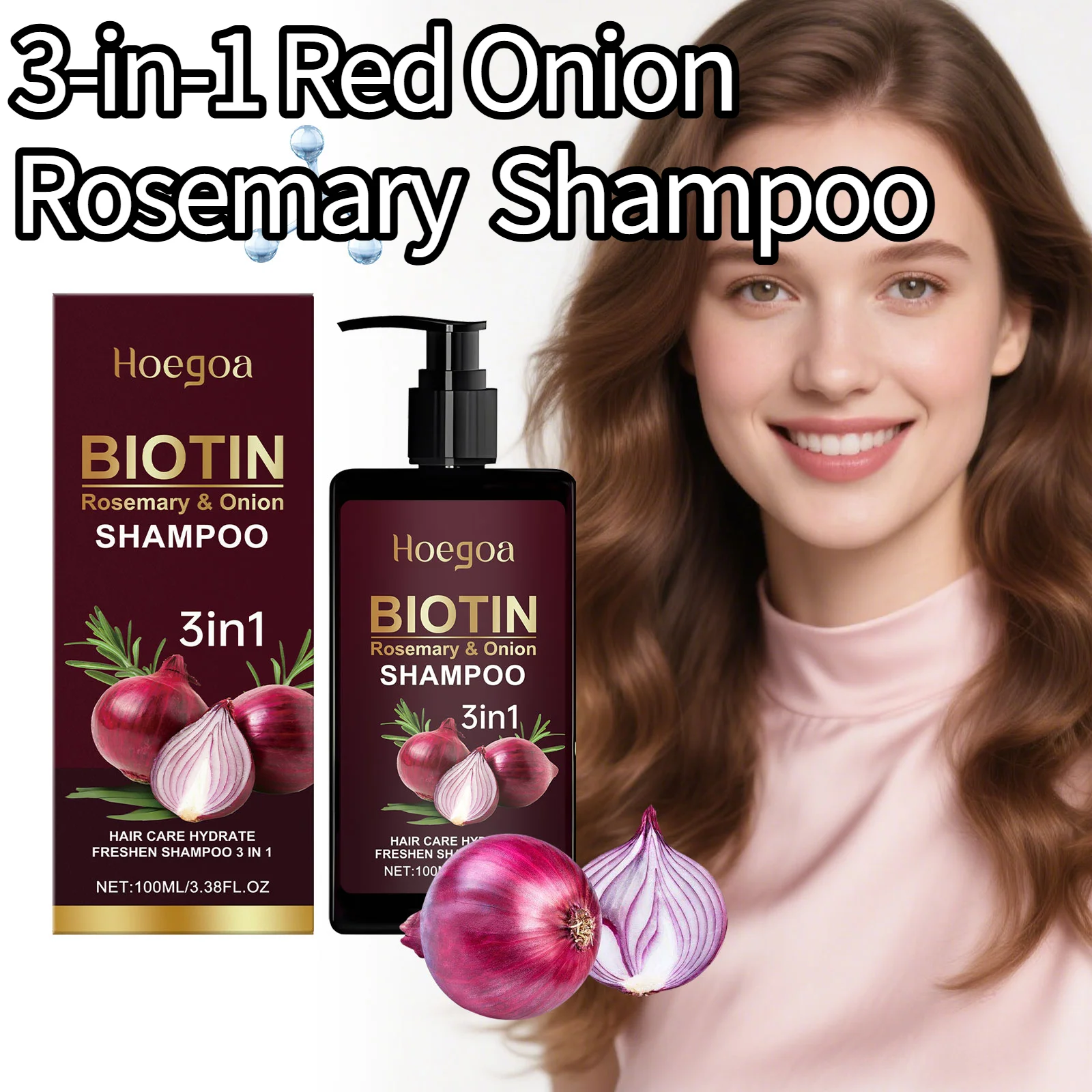 Champú para el cabello de cebolla roja 3 en 1, calmante para el cuero cabelludo, reparación intensa, champú nutritivo Batana con extracto de romero para todo tipo de cabello