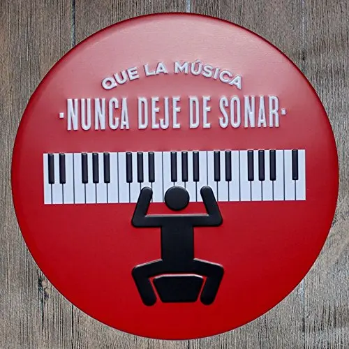 que la musica nunca deje de sonar round metal tin sign suitable for home and kitchen Bar Cafe Garage Wall Decor Retro vintage di