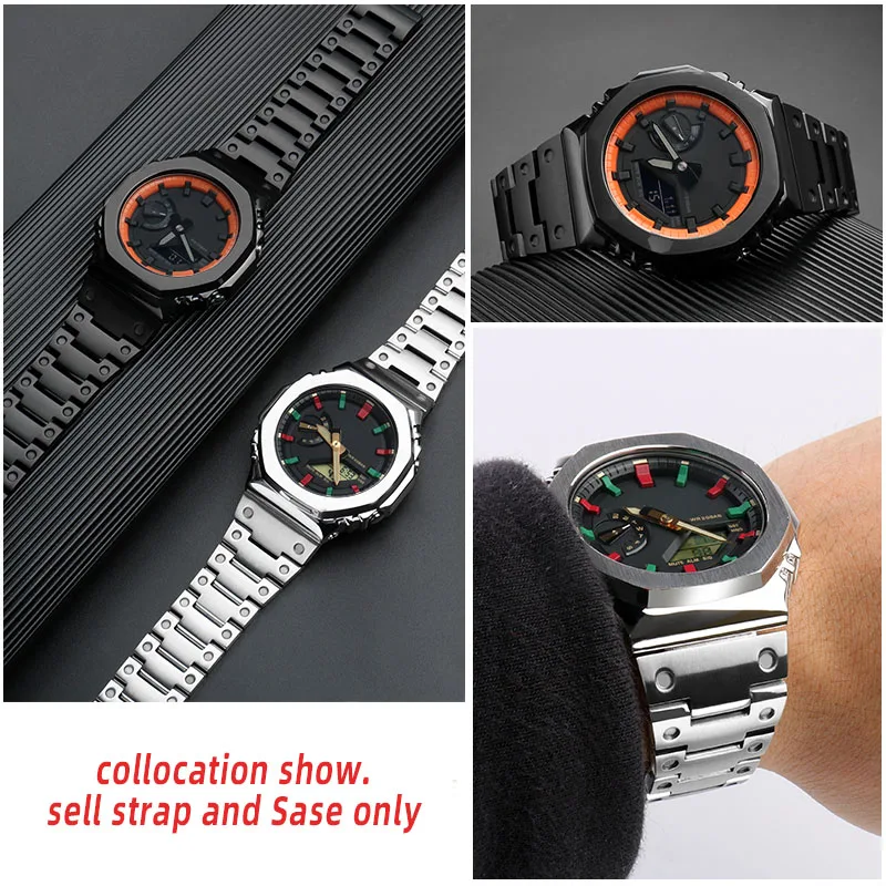 Mod Kit GA-2100 GA2110 GA-B2100 metal strap+case For Casio G-shock