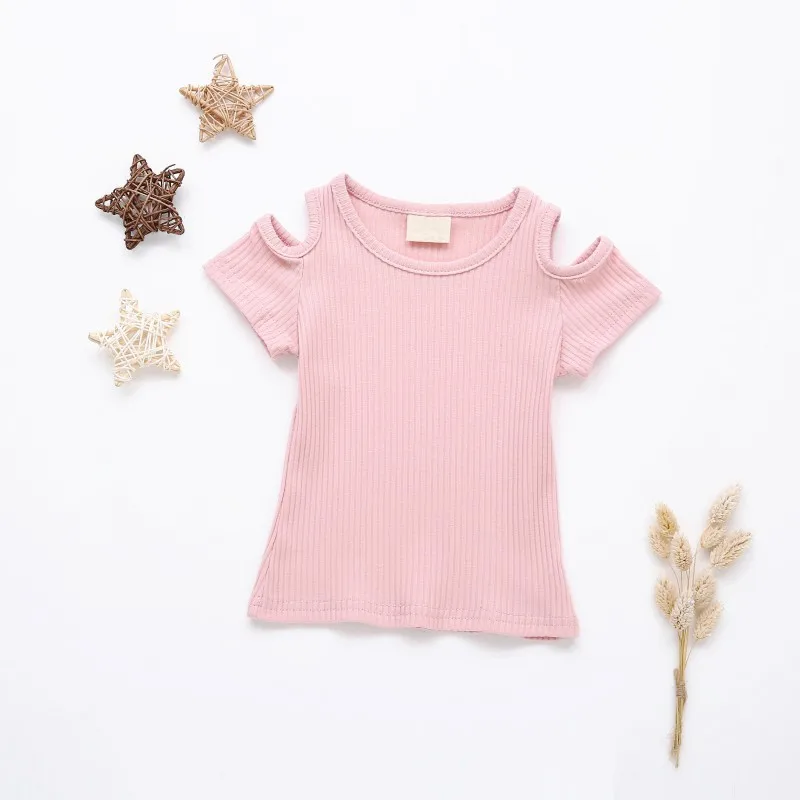 0-4Y Toddler Infant Clothes Newborn Baby Girls T-shirt Knit Hollow Out Short Sleeve Tops Cotton Fashion Summer Children Clothing