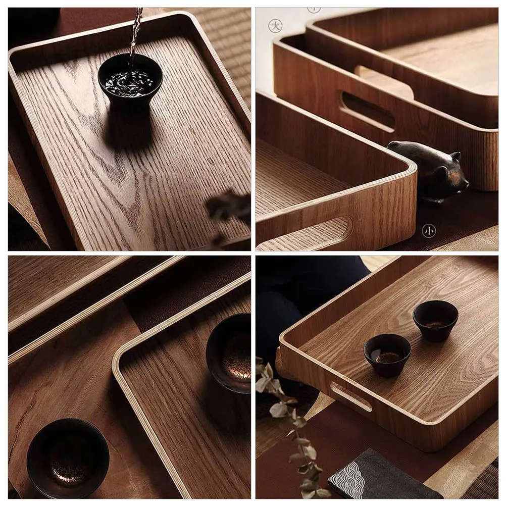 

Wooden Tray Material Tea Coffee Snack Dessert Serving Tray Storage Fruit Vegetable Bowl Kitchen Helper Decorations Plate