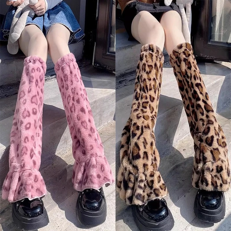 

Y2k Cozy Leopard Socks for Women Autumn Winter Leg Warmer Classic Zebra Print Stocking Elastic Knee High Fluffy Sock Cosplay