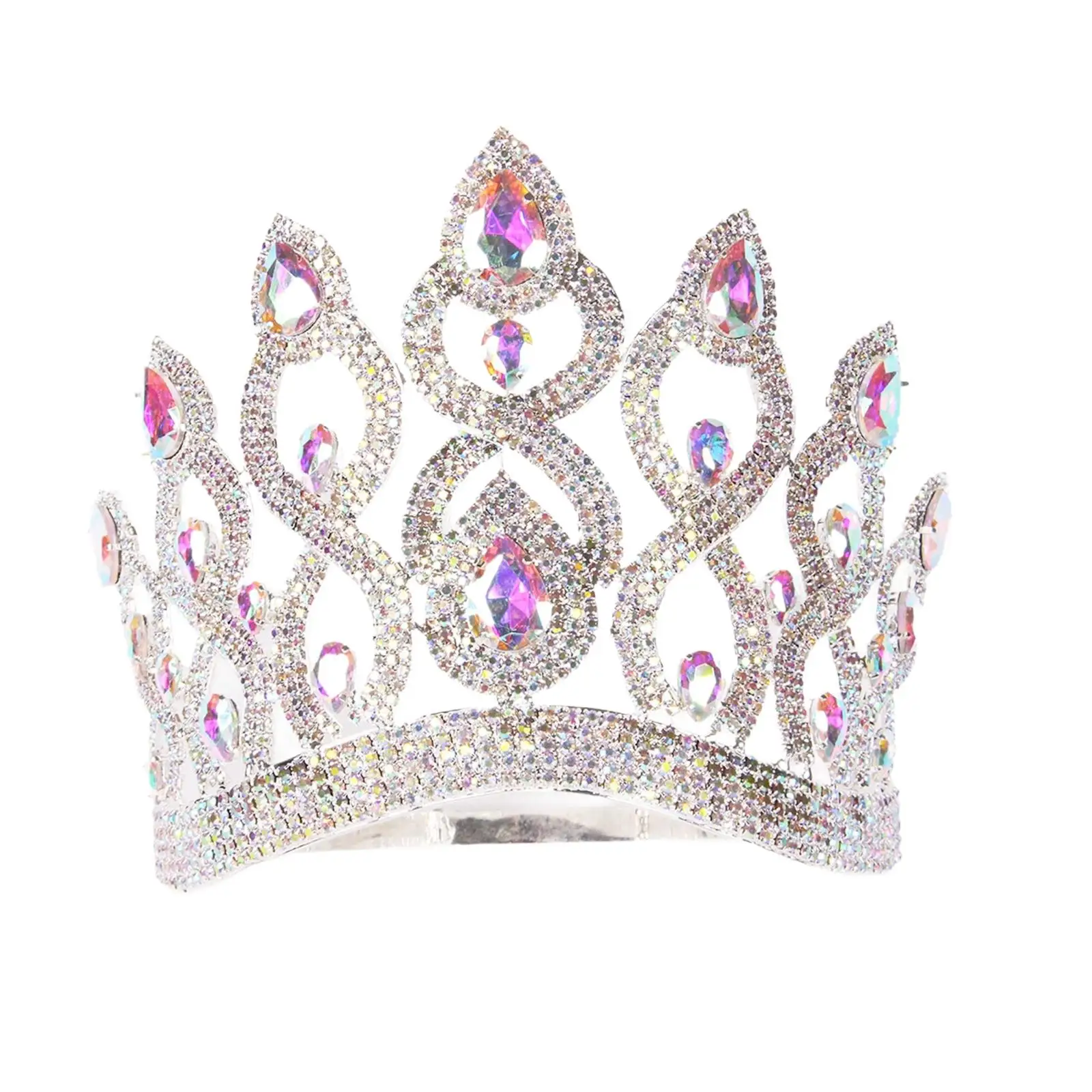 Crown-Style Headband with Rhinestones Iridescent Openwork Crown Tiara Bright Silver-Tone Gem-Adorned Tiara for Women, Brides,