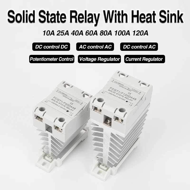 10A 25A 40A 60A 80A 100A Single Phase Slim SSR Solid State Relay With Heat Sink Industrial Relay DIN Rail Mount