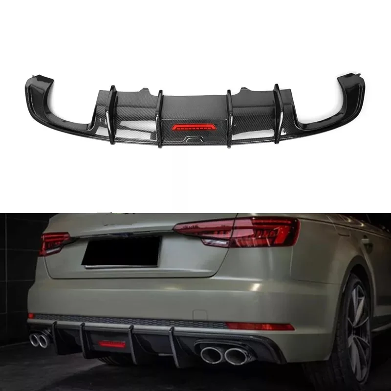 Carbon Rear Bumper Lip Diffuser For Audi A4 S line S4 B9 2017-2019 KB style Big fins Rear diffuser