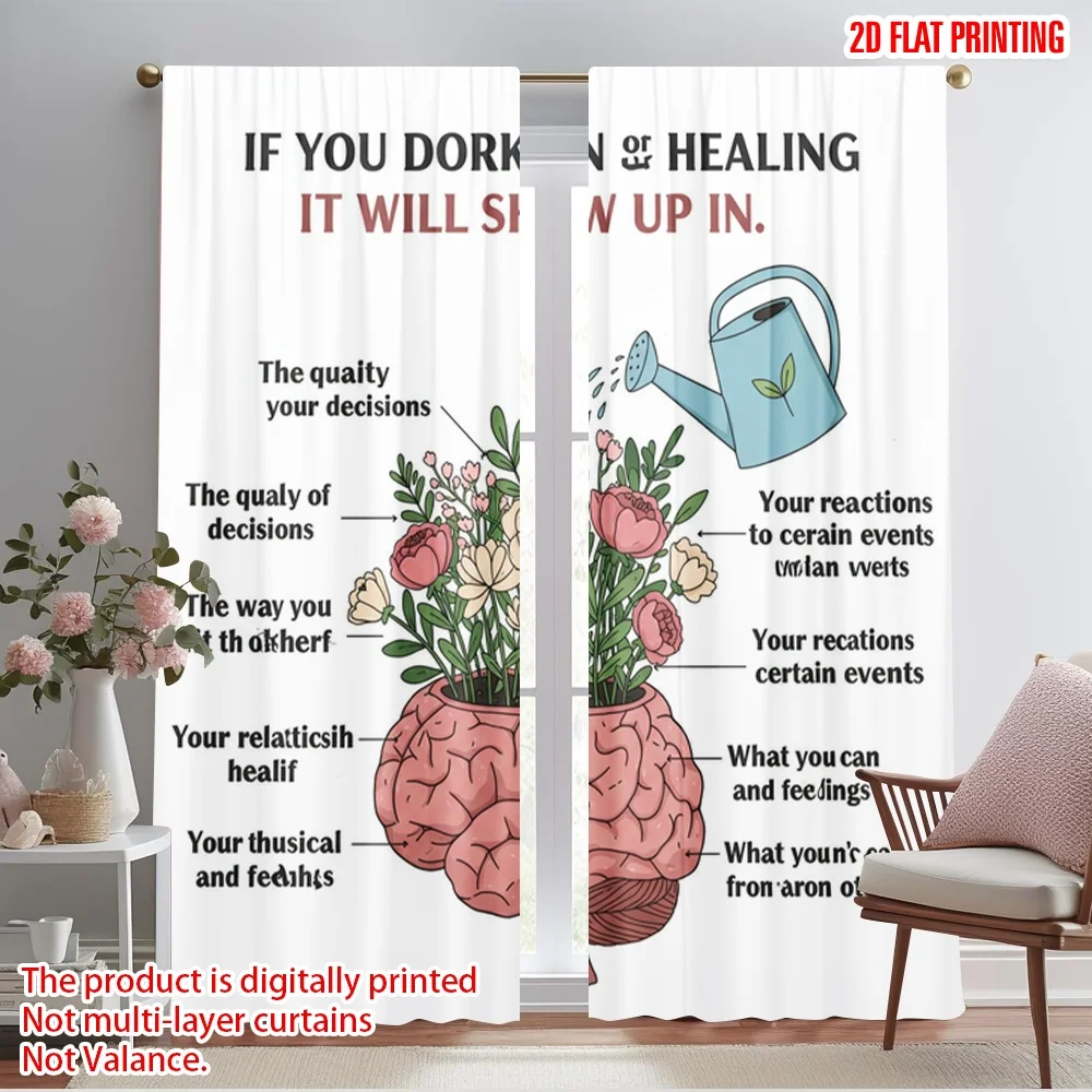 

2pcs 2D flat printing Curtains Brain Healing Thoughts Feelings Polyester Without Electricity Holiday Decorations for room decor
