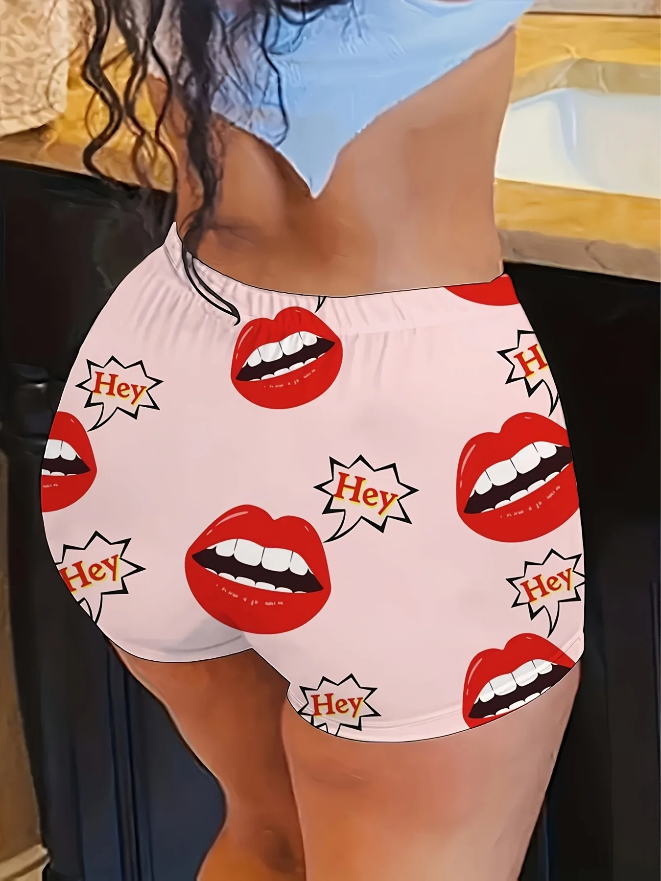 Valentine Red Lips Hey Women'S Print Stretchy Casual Skinny Pants with Elastic Waistband Workouts Legging Women Clothing