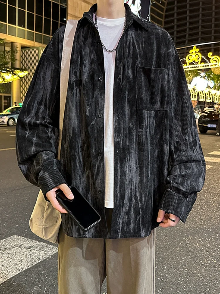 

Мужская рубашка с длинным рукавом, акварельный принт тай-дай, высококачественная, весенняя, в американском ретро-стиле, свободного кроя, с декоративными пуговицами