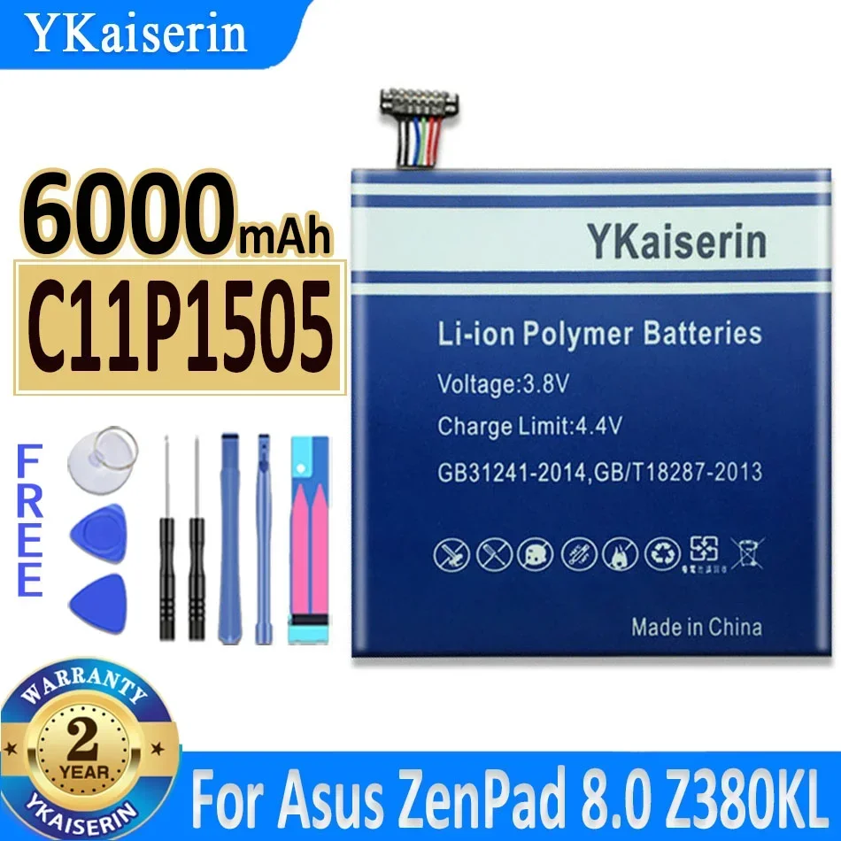 YKaiserin For ASUS C11P1505 Tablet PC Battery For Asus ZenPad 8.0 Z380KL Z380C Z380CX P022 P024 6000mAh + Free Tools