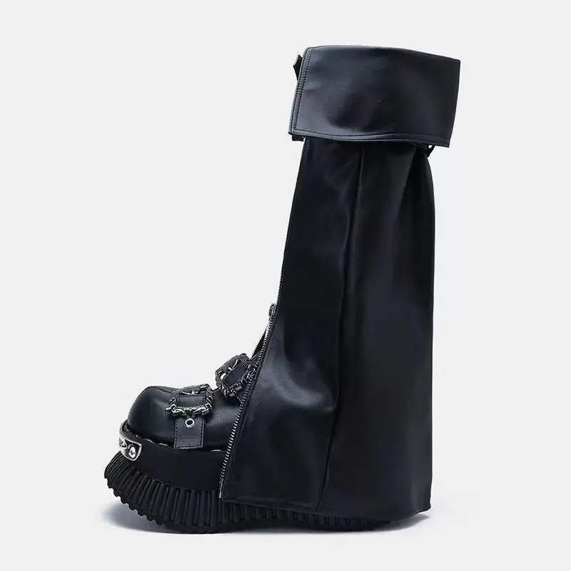 Gothic Punk Women Leg Warmers PU Leather Metal Buckle Zipper Y2K Motorcycle Style Boot Cuff Socks for Party Clubwear - view 6