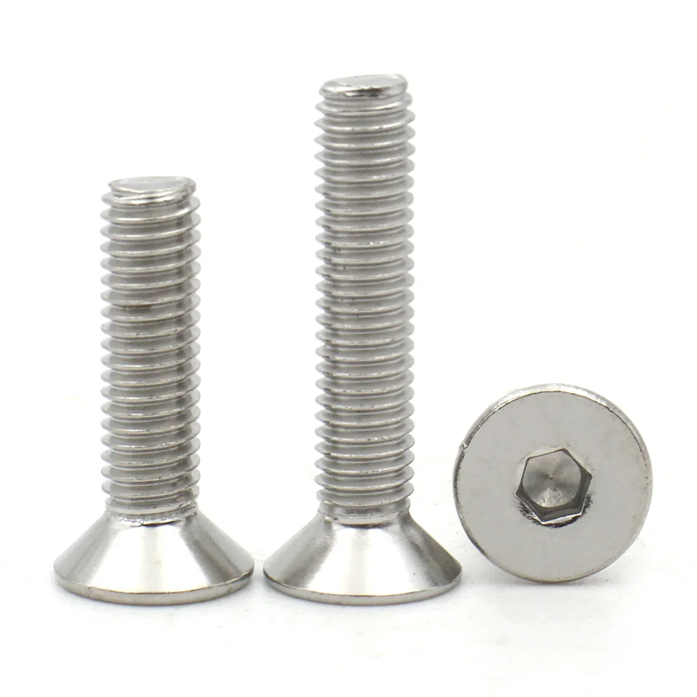 50-5Pcs M2 M2.5 M3 M4 M5 M6 M8 304 Stainless Steel Hex Hexagon Socket Countersunk Screws Flat Head Screw Allen Bolts Screw