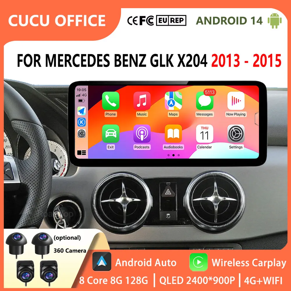 Сенсорный экран BT для Mercedes Benz GLK X204 2013-2015 Android 14 Автомобильный радиоприемник Мультимедийный видеоплеер 4G GPS Navi Автоинструменты