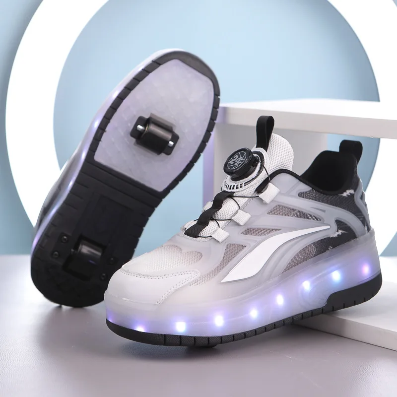 

Детские кроссовки с зарядкой через USB, светодиодная светящаяся роликовая обувь, детская уличная спортивная обувь со съемными колесами, роликовые туфли для девочек и мальчиков