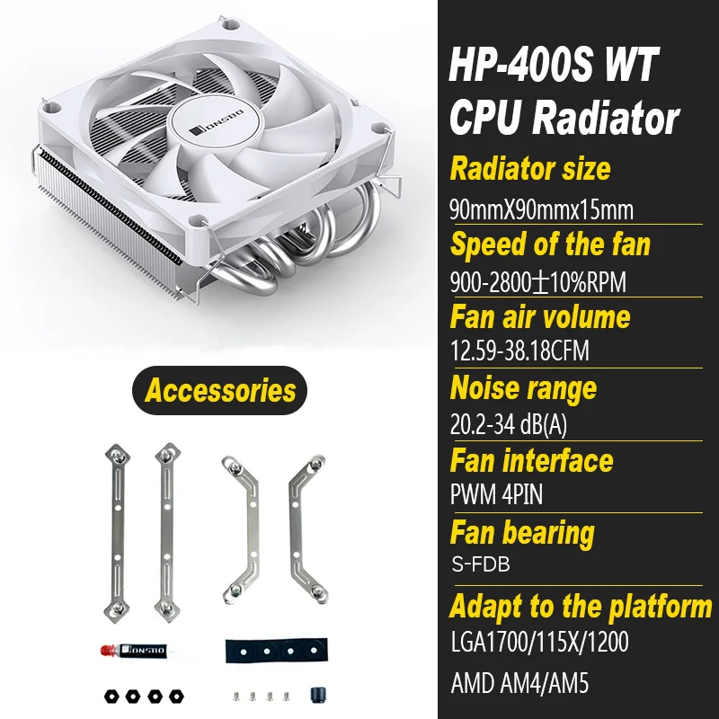 Imagem -06 - Jonsbo-pressure Profile Cpu Cooler Hp400s Heat Pipes Radiador de Arrefecimento a ar 90 mm 4pin Pwm Fan Itx Small Case Cooler pc Pcs