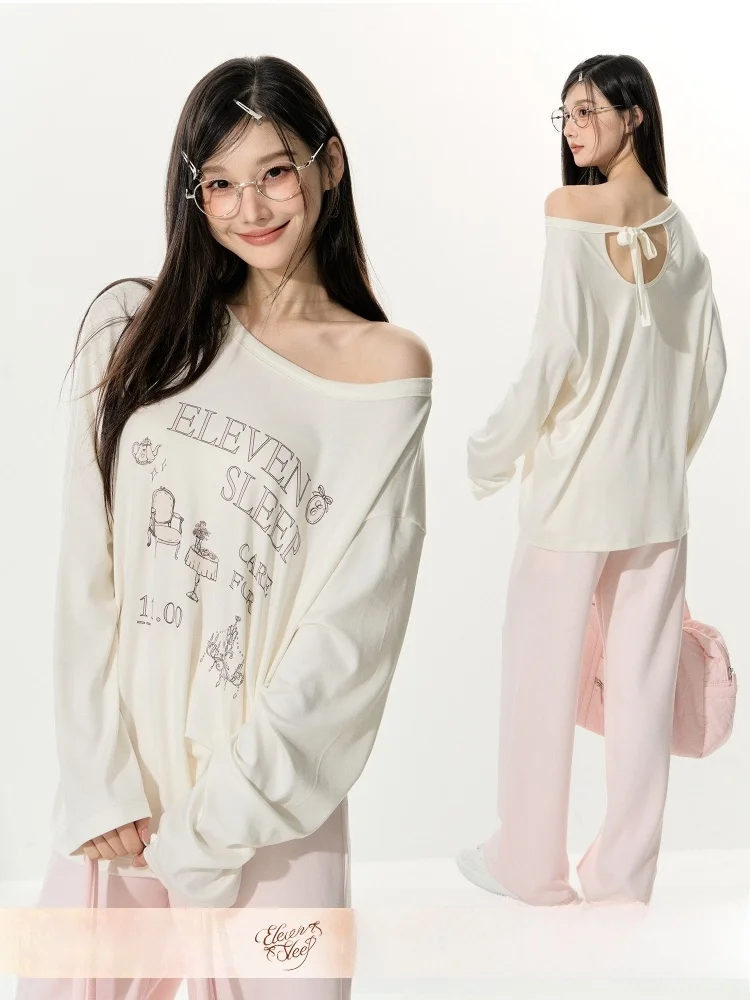 eleven-sp-t-shirt-a-maniche-lunghe-da-donna-primaverile-stile-coreano-vestibilita-ampia-con-spalle-scese-in-lenzing-bianco-casual-vestibilita-universale-stampato