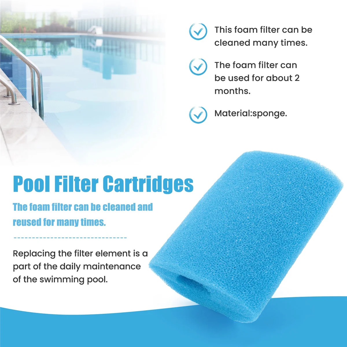 Spugna filtrante per piscina da 4 pezzi per tipo H strumento detergente per vasca idromassaggio lavabile riutilizzabile per filtro In spugna tipo H In-Tex