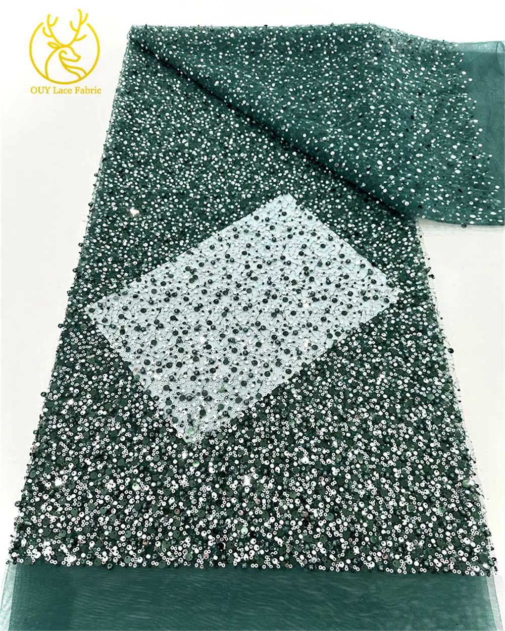 Hot Sale African Handmade Beaded Sequin Lace Fabric Elegant French Nigerian Mesh Tulle Lace Fabric Ladies Wedding Party Dresses