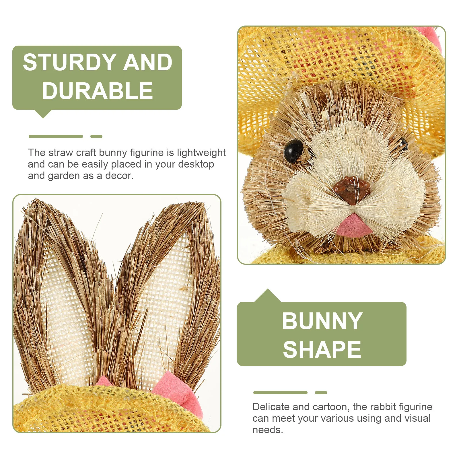 

2Pcs Straw Rabbit Ornament Handmade Woven Bunny Decor for Garden Living Room Car Landscape Decor Cartoon Desktop Decoration