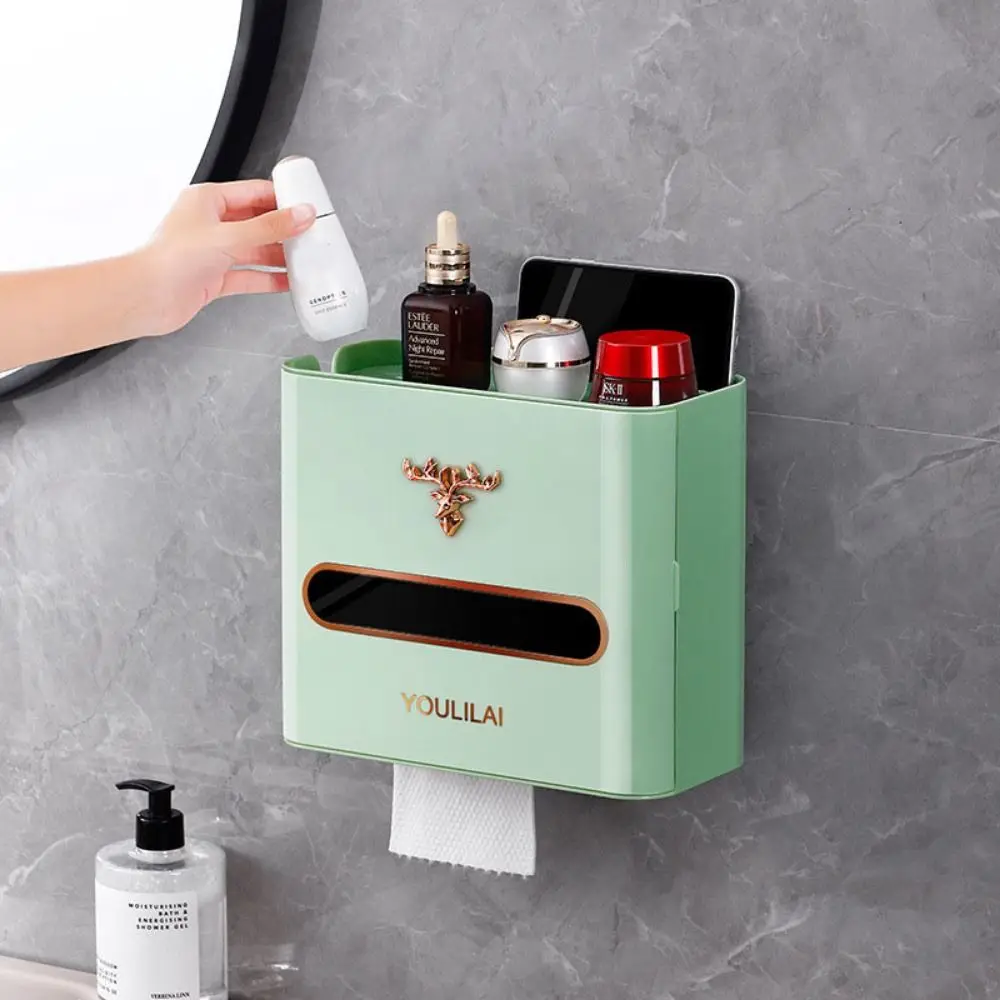 With Compartments Toilet Paper Holder Wall Mounted Waterproof Tissue Storage Box Punch-free Plastic Bathroom Storage Rack