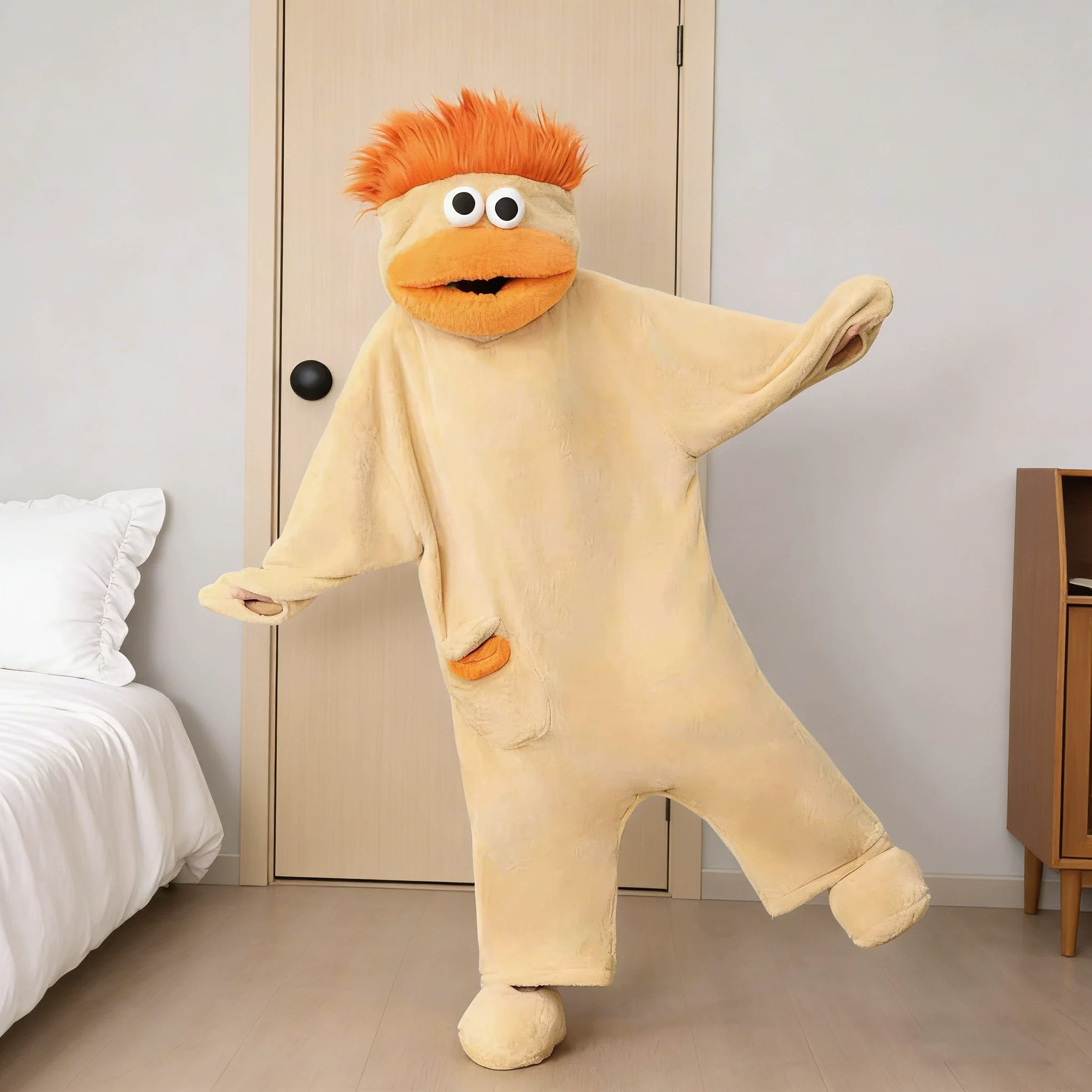 Monster-jumpsuit met grote mond Winterkoraalfleece Verdikt Lelijk Schattig Grappig Abstract Met haar Lelijke vis Huiskleding Groen Blauw