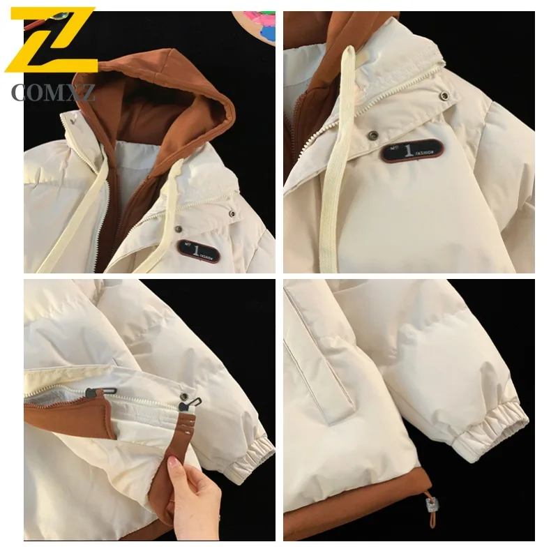 COMXZ 2025 nouvelle mode à capuche Patchwork coton veste décontracté Streetwear hiver pour hommes Sports de plein air vêtements de travail chaud tactique manteau