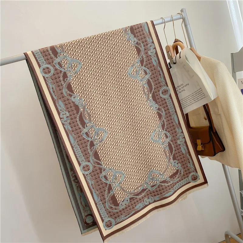 WeHello - Bohemian Style Imitation Cashmere Double-Sided Jacquard Letter Chain air Conditioning Shawl Thick Warm Scarf