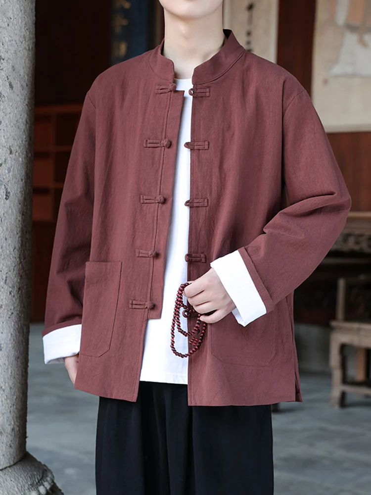 

New Chinese Sle Men's Jaet Dad Tang Suit Top Buttoned Outerwear Cotton Long Sve Thiened Autumn Clothing for Men