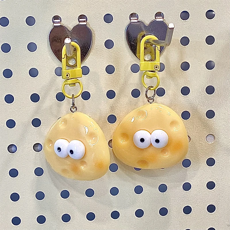 Cute Large Eyes Cheese Cheese Keychain Cream Yellow Soft Cute School Bag Pendant Girl Mood Couple Best Friend Gift