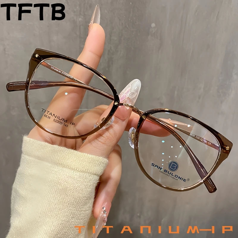 

TFTB New Luxury Women's Cat Eye Pure Titanium Eyeglasses Frame TR90 Retro Oval Fashion Trend Retouch Face Optical Glasses 6636