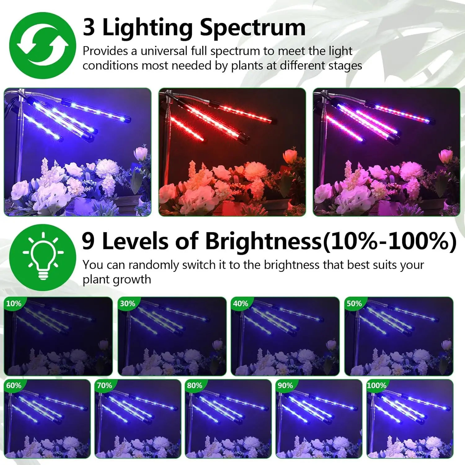 مصباح نمو نبات منزلي كامل الطيف ، مصباح نبات قابل للتعديل مع حامل ثلاثي القوائم قابل للإزالة ، ارتفاع 10-55"