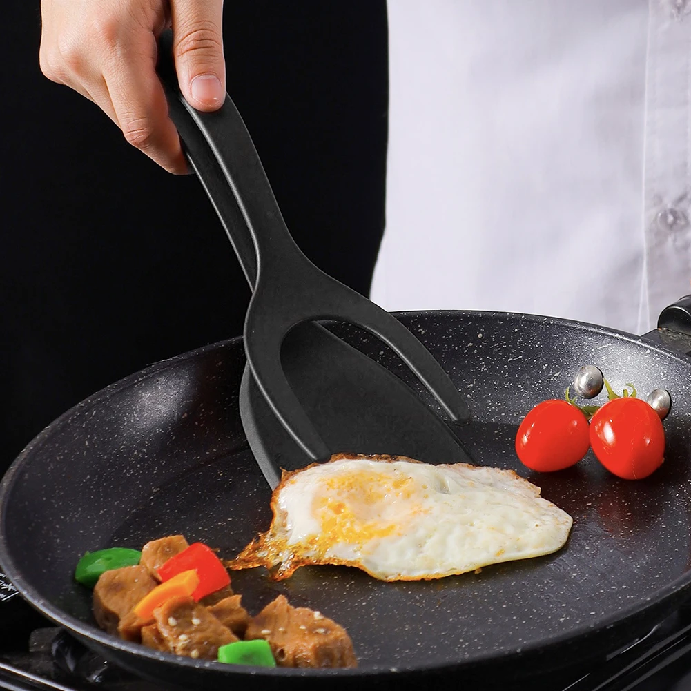 2 In 1 Egg Flipper Tongs Non Stick Frying Steak Pancake Tongs Multifunctional Toast Omelet Clip for Home Kitchen Cooking