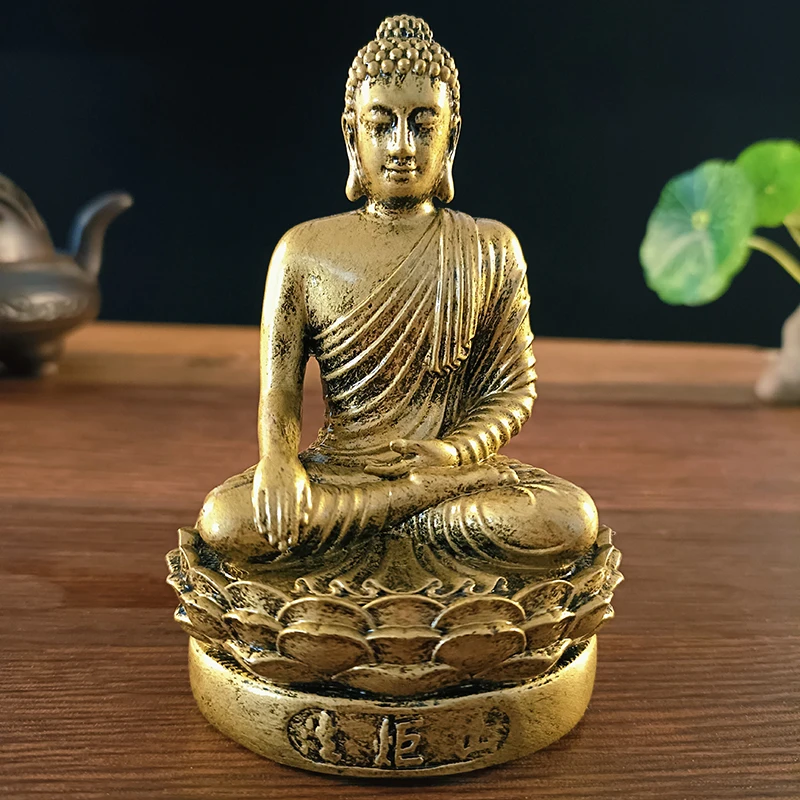 Estatua de Buda Sakyamuni de bronce de 10cm, figuras ornamentales, artesanía de resina, Feng Shui, meditación, escultura de Buda, decoración para el hogar y la oficina