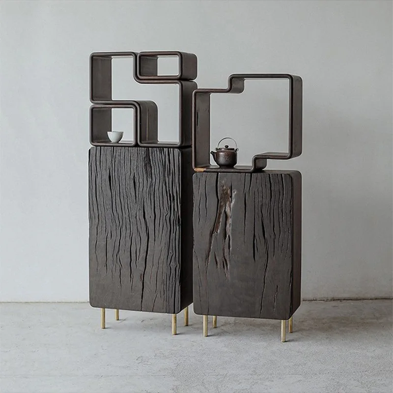 Cabinet Entrance Cabinet Display Wine Cabinet Buddhist Niche Modern Wabi Sandy Solid Wood Simple New Chinese Style