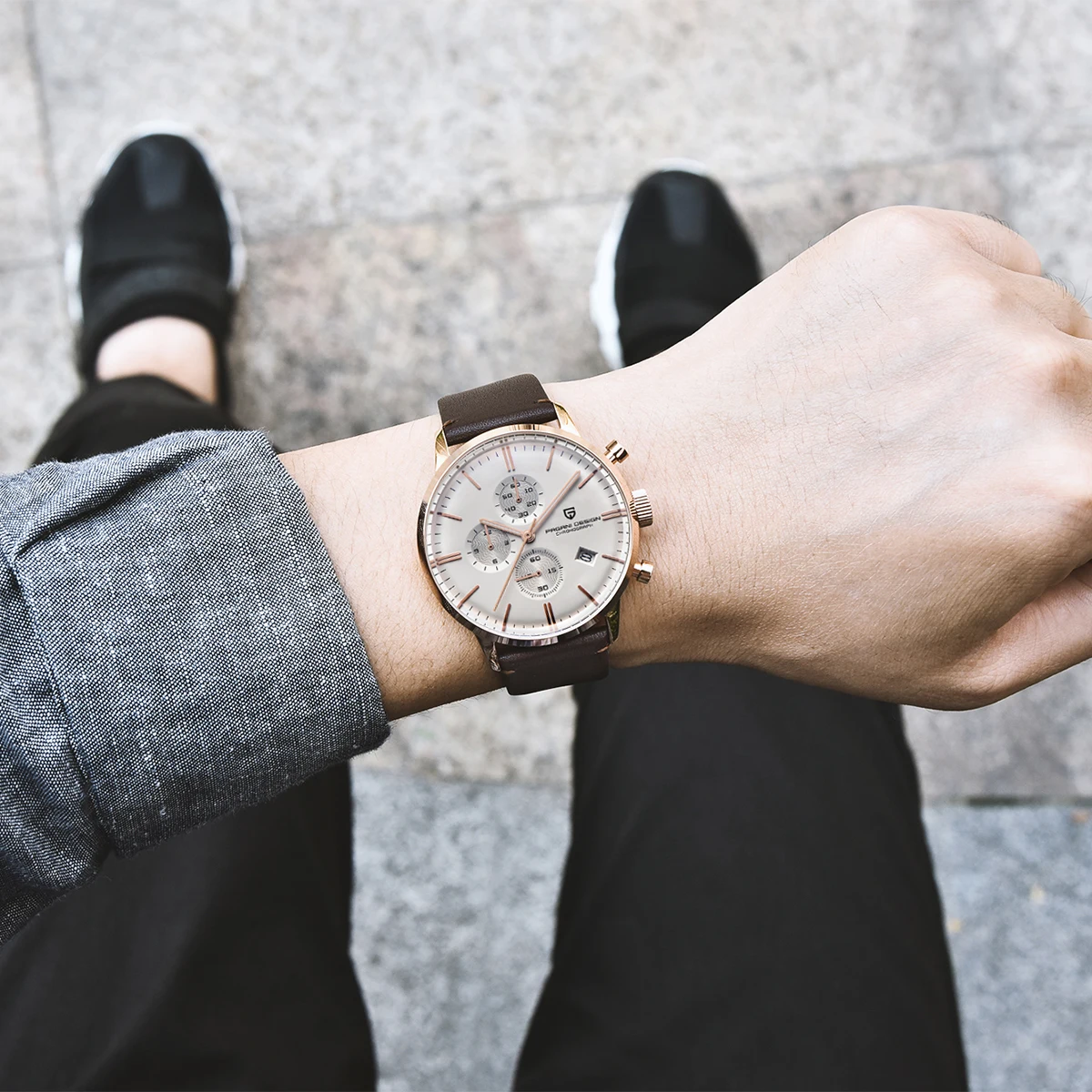 PAGANI DESIGN Men's Fashion Casual Brand Watch Waterproof 30m Luxury Leather Sports Quartz Chronograph VK67 Relogio Masculino