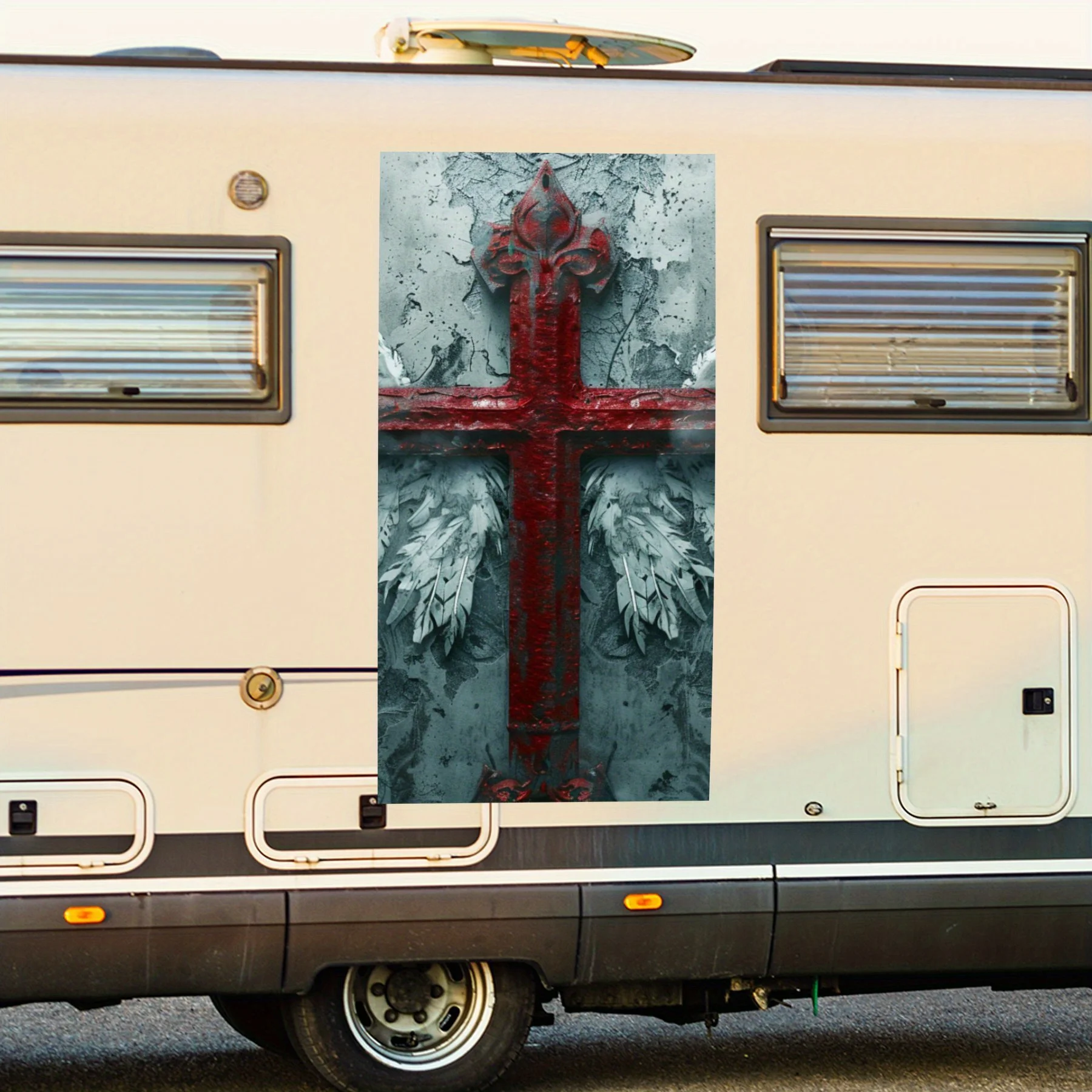 

Red Cross With White Wings Art Car Sticker,Vinyl decal on the side of the motor home, waterproof self-adhesive vinyl sticker on