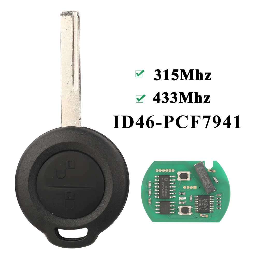 Jingyuqin 2 Tasten Fernbedienung Auto Schlüsselanhänger für Mitsubishi Colt 2002-2012 Cabriolet 2006-2008 Smart 454 ID46 MN 901621   315/433 MHz HU56