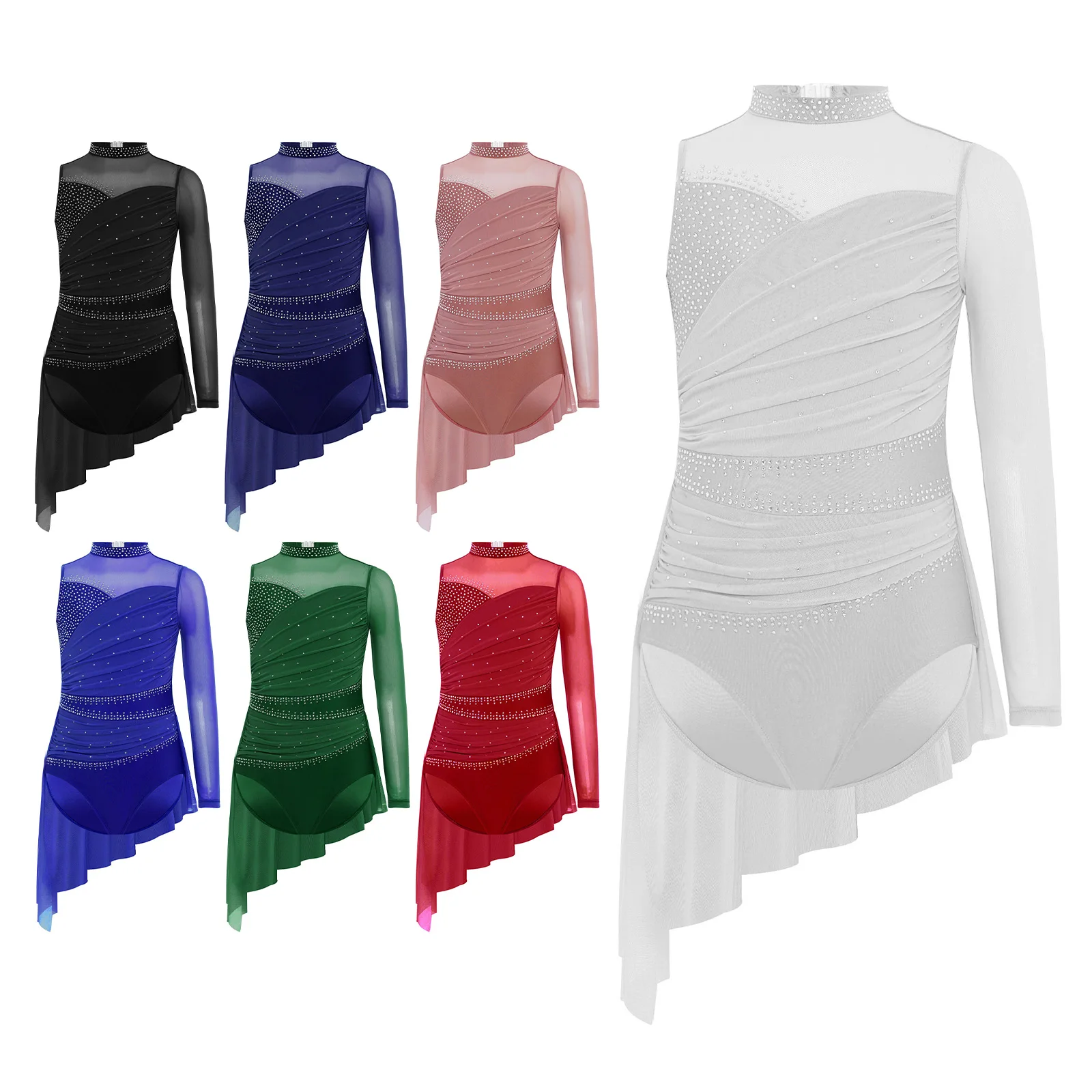 

Kids Girls Artistic Figure Skating Dress Ballet Lyrical Dance Performance Competition Costume Rhinestone Dance Leotard Dresses