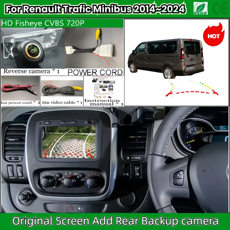 Rear View Camera For Renault Trafic Minibus 2014~2024 OEM Screen Add Backup Reverse Camera HD Night Vision