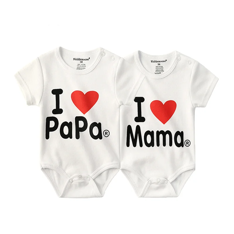 Kiddiezoom 2 Pcs/Lot Four Seasons I love Papa Mama Newborn Boy Girl Bodysuits Soft 100%Cotton Baby onesies Twin Clothes