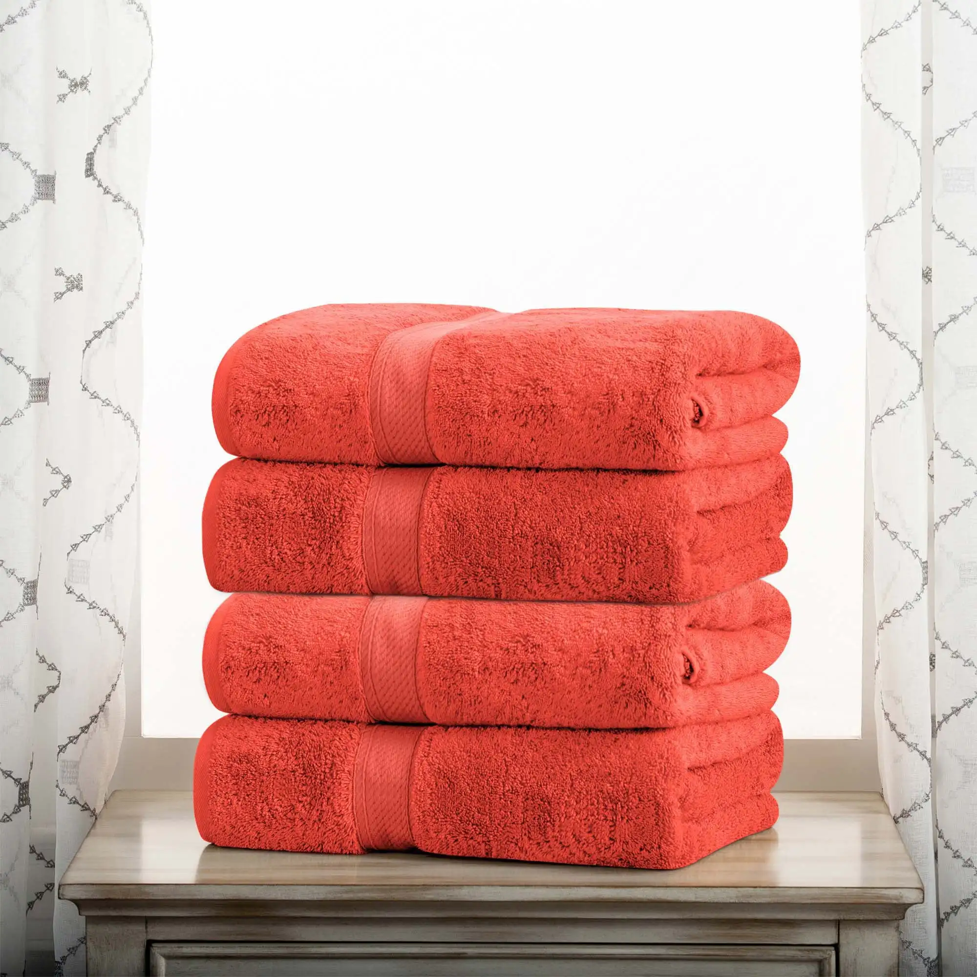 

Egyptian Cotton Heavyweight Bath Towel Set of 4, Coral