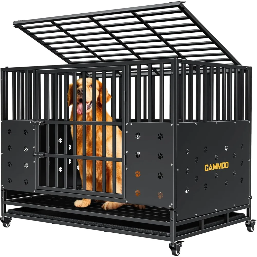 

48'' Heavy Duty Dog Crate for Large Dogs, – Upgraded Chew-Proof Panels, Comfort-Widened Floor Panel, Dog Kennel Indoor, Adjustab