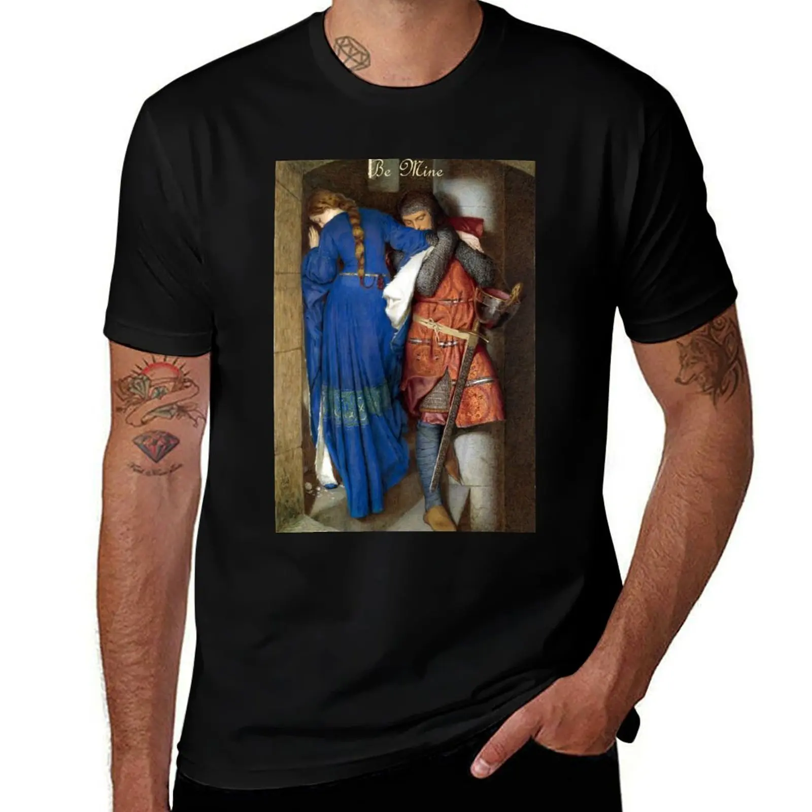 Valentines Greetings - The Meeting on the Turret Stairs - Frederick Burton T-Shirt Street Fashion Casual Tee Shirt