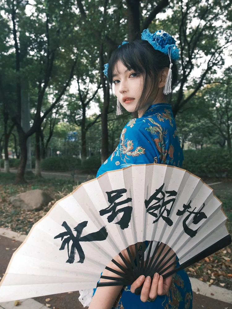 فستان تشيونغسام صيني، زي تنكري للهالوين وعيد الميلاد، زي خادمة ناعم للفتيات، زي يومي بأكمام قصيرة من مواد أخرى #3