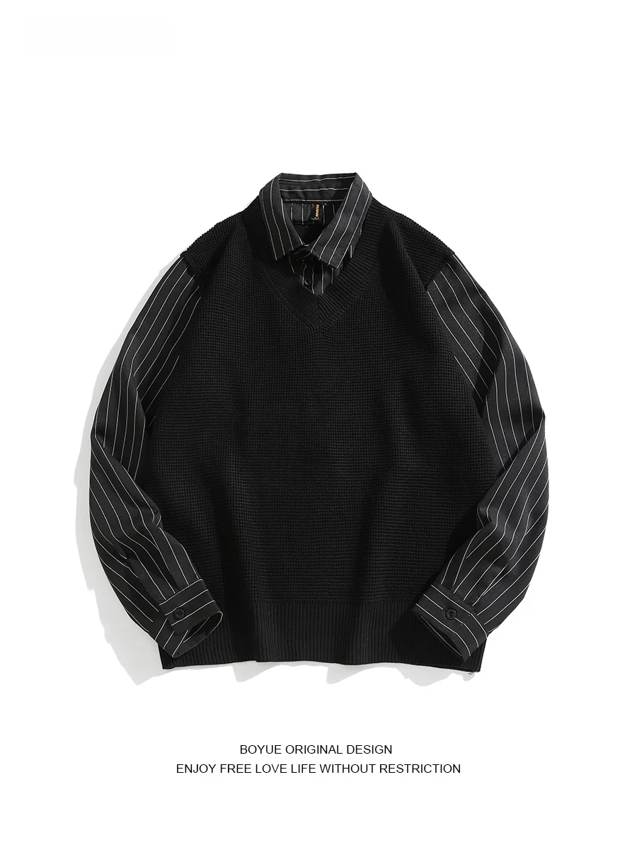 

Вязаный жилет Boyue Preppy в полоску с вставками для подростков, повседневный, свободного кроя, с длинными рукавами, зимний, модный