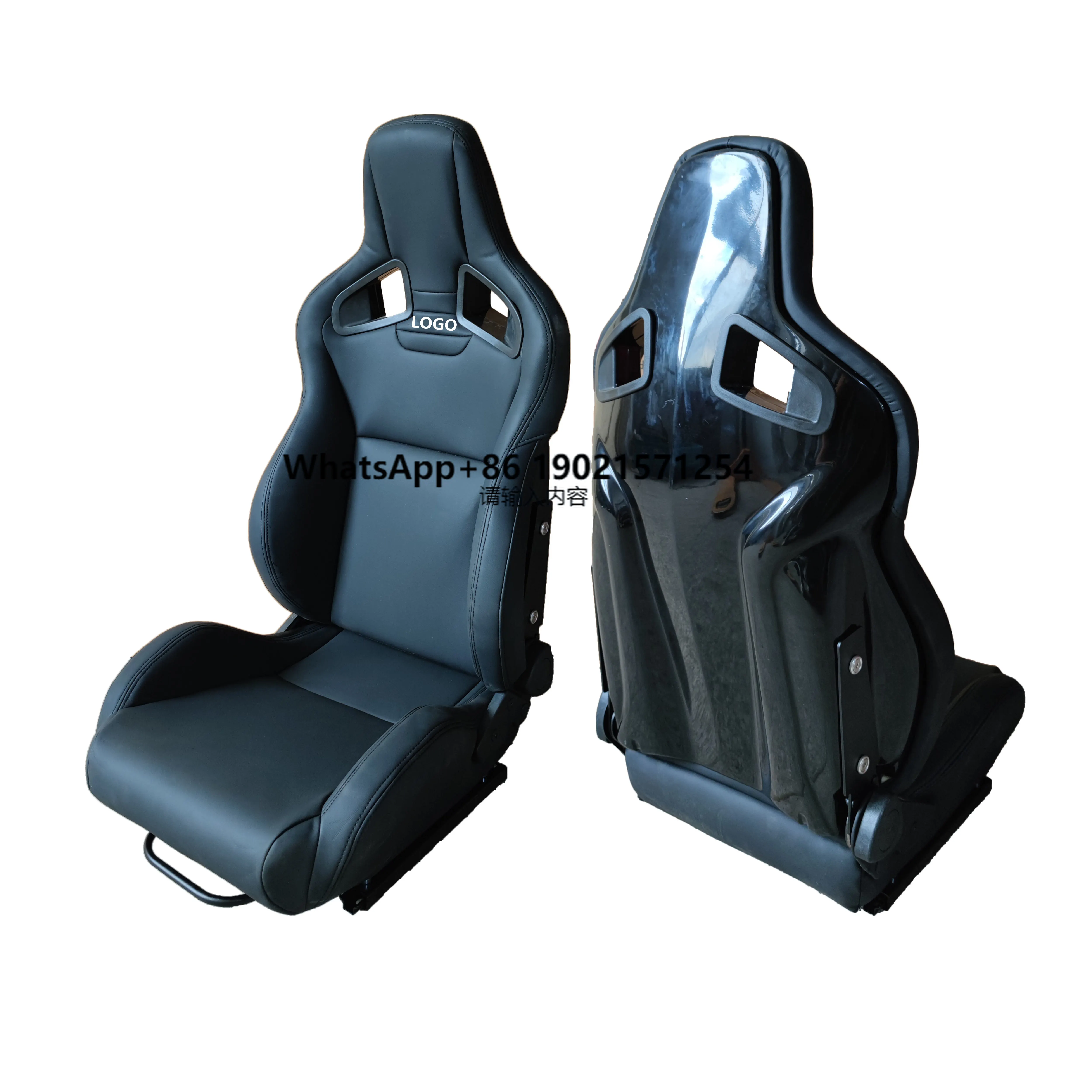 

1039R Universal 2PCS Black Leather With Double Slider Sport Bukcet Racing Car Seats