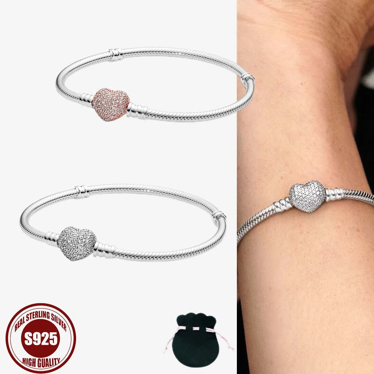 Original, Classic, Fashion, Leisure, Elegant, Personalized, Feminine Charm, Love 925 Silver Bracelet, Suitable for DIY Jewelry