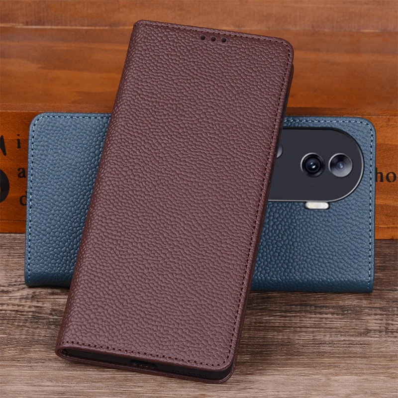 Luxury Genuine Leather Flip Phone Cases For For Oppo Reno 11 10 Rone11 Reno10 Pro Leather Half Pack Phone Cover Case Shockproof