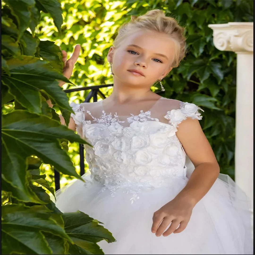 فساتين الفتيات زهرة بيضاء زين رقيق الاطفال أكمام س الرقبة الدانتيل جديد القوس جميلة الأميرة الزفاف مخصص ملابس رسمية